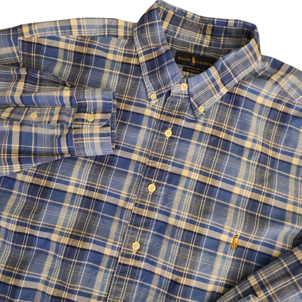 Ralph Lauren Polo Men's 2XB Blue Plaid Long Sleeve Button Up Shirt